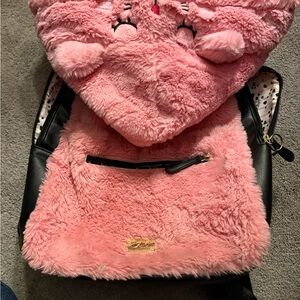 Betsey Johnson Pink and Black Furry Backpack